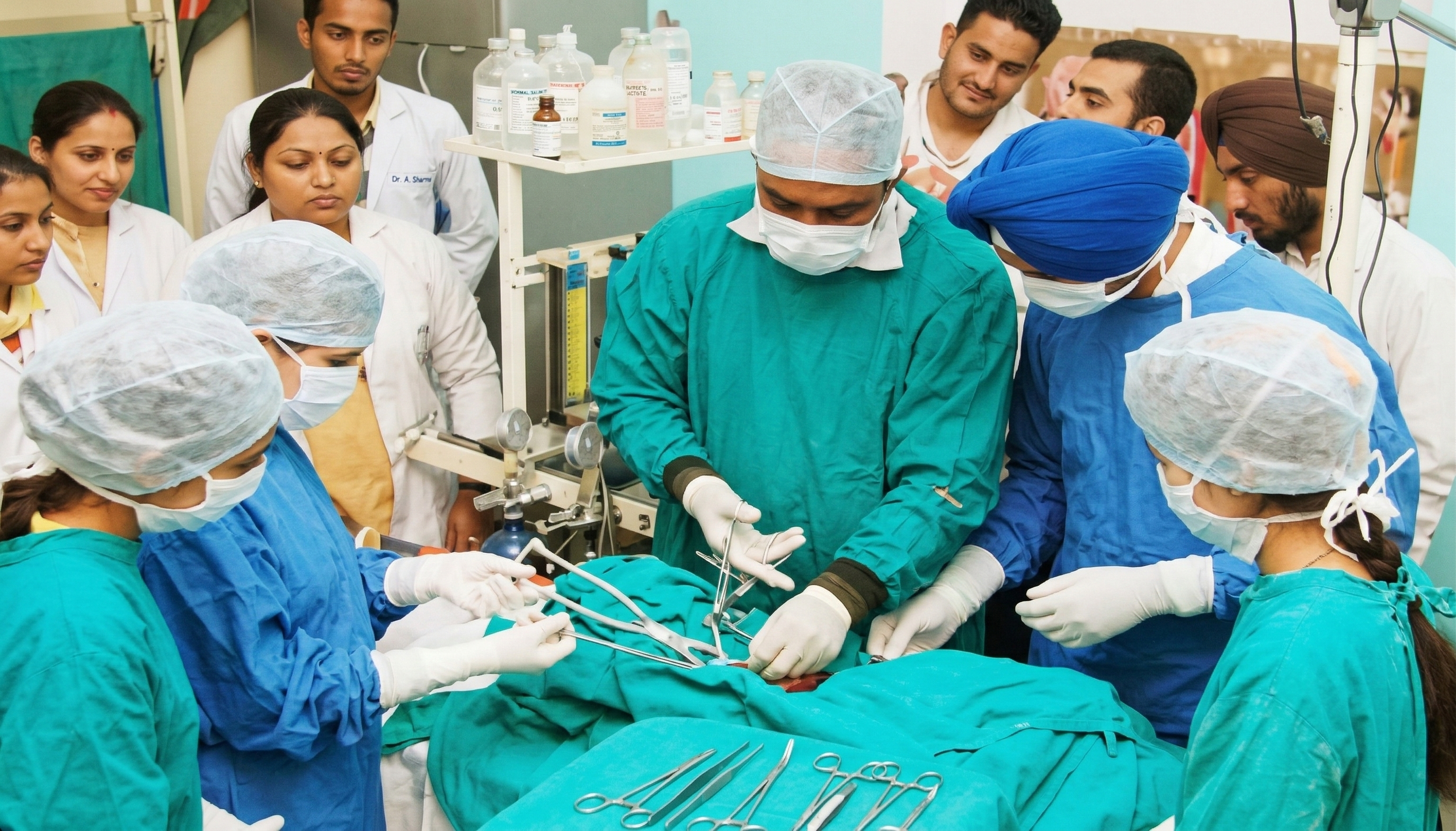 Surgical team operating inside a theatre